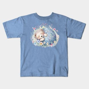 Bear cub sleeps in flowers Kids T-Shirt